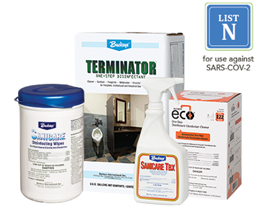 Buckeye Terminator, Buckeye Eco One-Step Disinfectant E22, Buckeye Sanicare Disinfecting Wipes, Buckeye Sanicare TBX